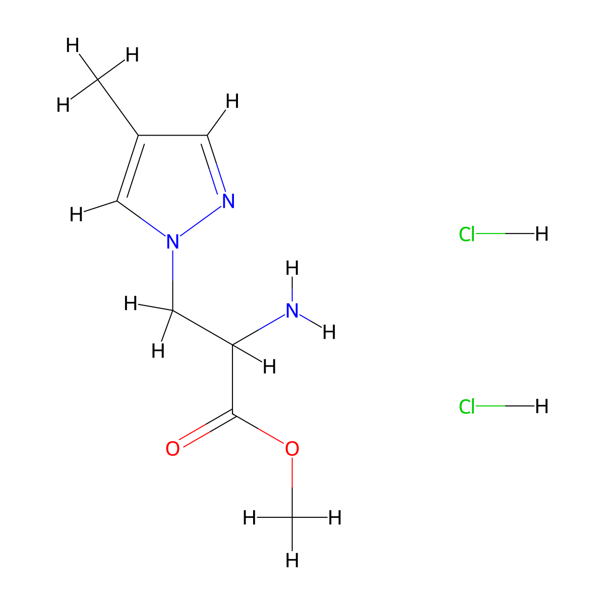 methyl 2-amino-3-(4-methyl-1H-pyrazol-1-yl)propanoate dihydrochloride molecular structure, CAS 2137566-97-1