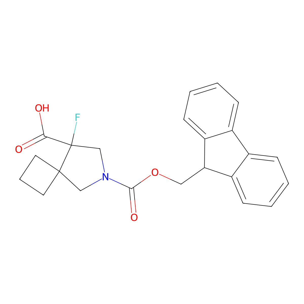 6-(((9H-fluoren-9-yl)methoxy)carbonyl)-8-fluoro-6-azaspiro(3.4)octane-8-carboxylic acid molecular structure, CAS 2137567-19-0