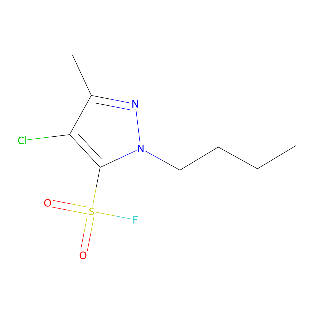1-butyl-4-chloro-3-methyl-1H-pyrazole-5-sulfonyl fluoride molecular structure, CAS 2137567-85-0