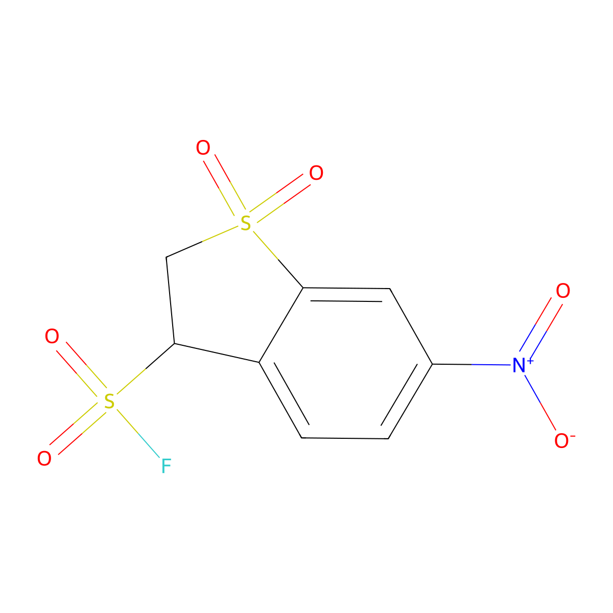 6-Nitro-1,1-dioxo-2,3-dihydro-1lambda6-benzothiophene-3-sulfonyl fluoride molecular structure, CAS 2137568-24-0