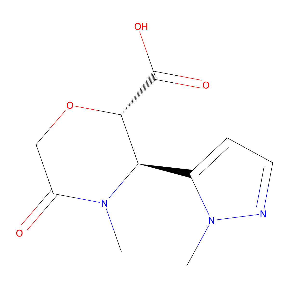 (2S,3R)-4-Methyl-3-(2-methylpyrazol-3-yl)-5-oxomorpholine-2-carboxylic acid molecular structure, CAS 2137568-66-0