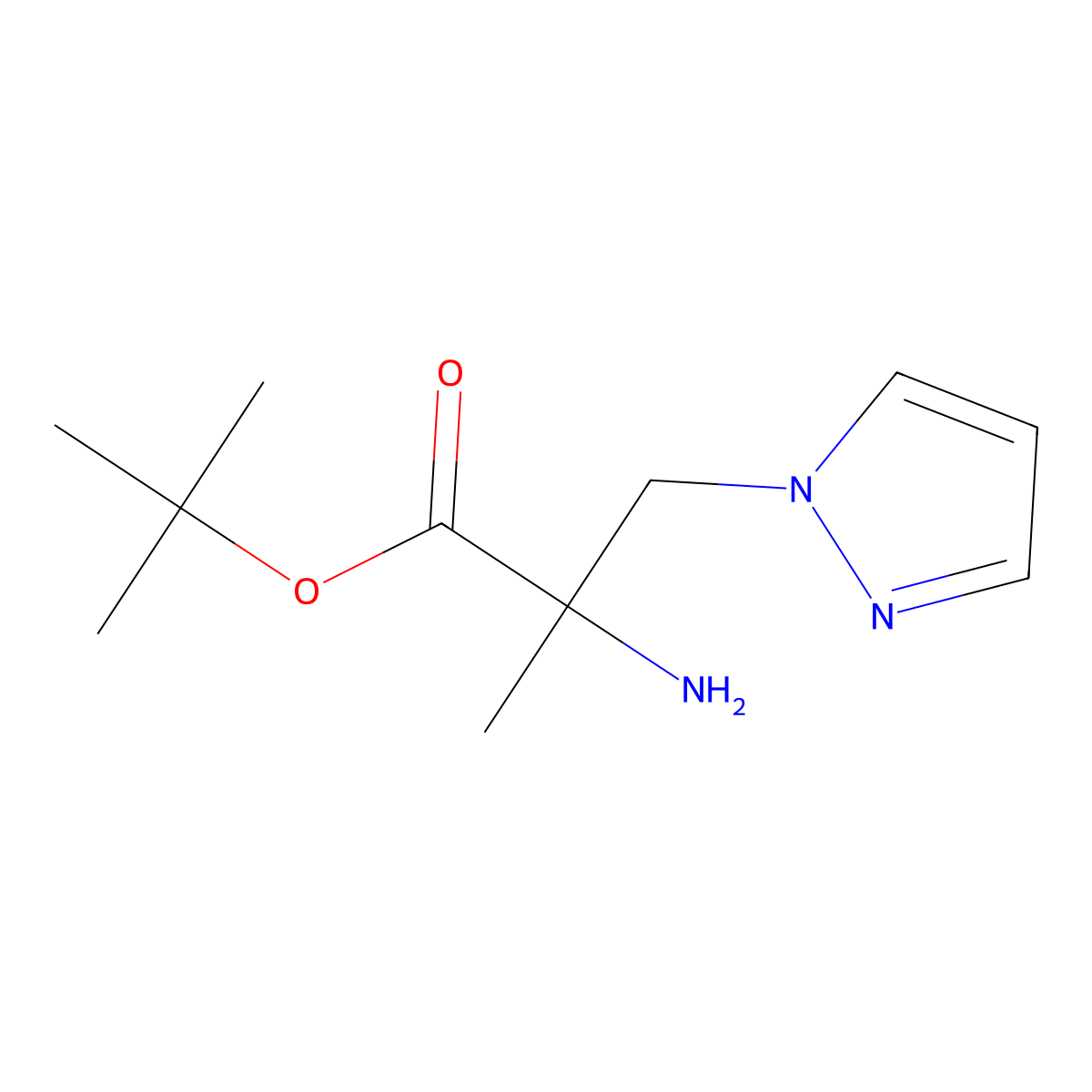 tert-butyl 2-amino-2-methyl-3-(1H-pyrazol-1-yl)propanoate molecular structure, CAS 2137570-33-1