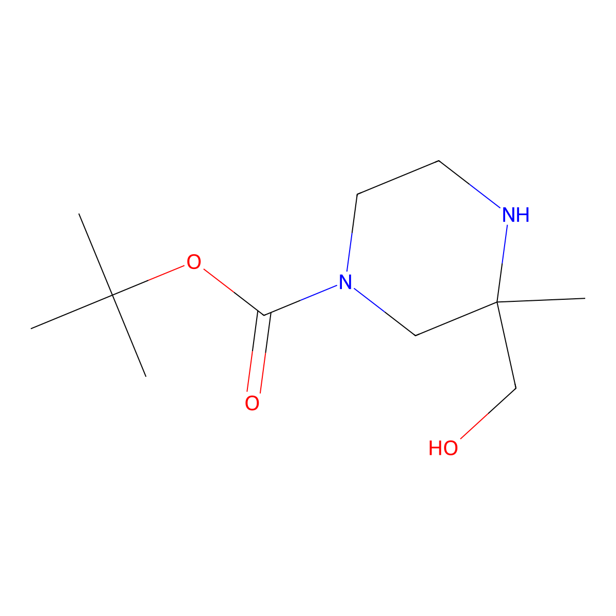 Tert-butyl 3-(hydroxymethyl)-3-methylpiperazine-1-carboxylate molecular structure, CAS 2137572-11-1