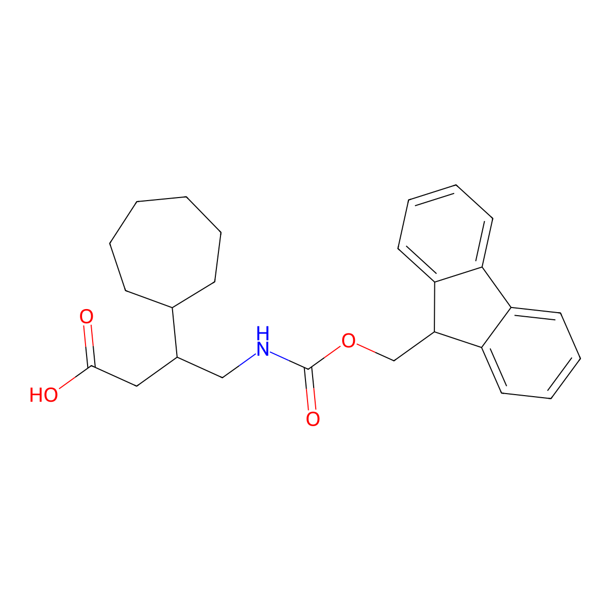 3-cycloheptyl-4-({[(9H-fluoren-9-yl)methoxy]carbonyl}amino)butanoic acid molecular structure, CAS 2137572-29-1