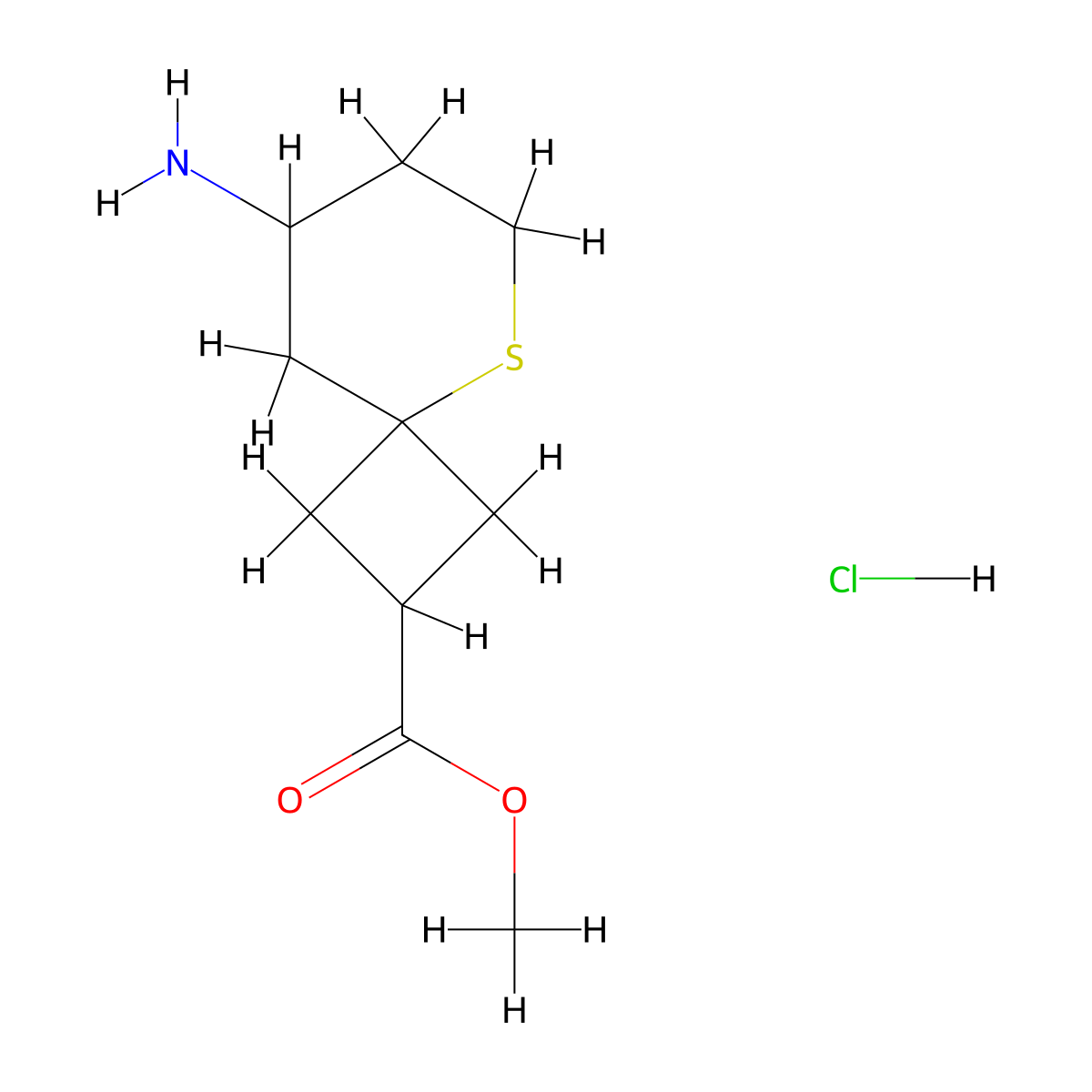 Methyl 8-amino-5-thiaspiro(3.5)nonane-2-carboxylate hydrochloride molecular structure, CAS 2137573-45-4