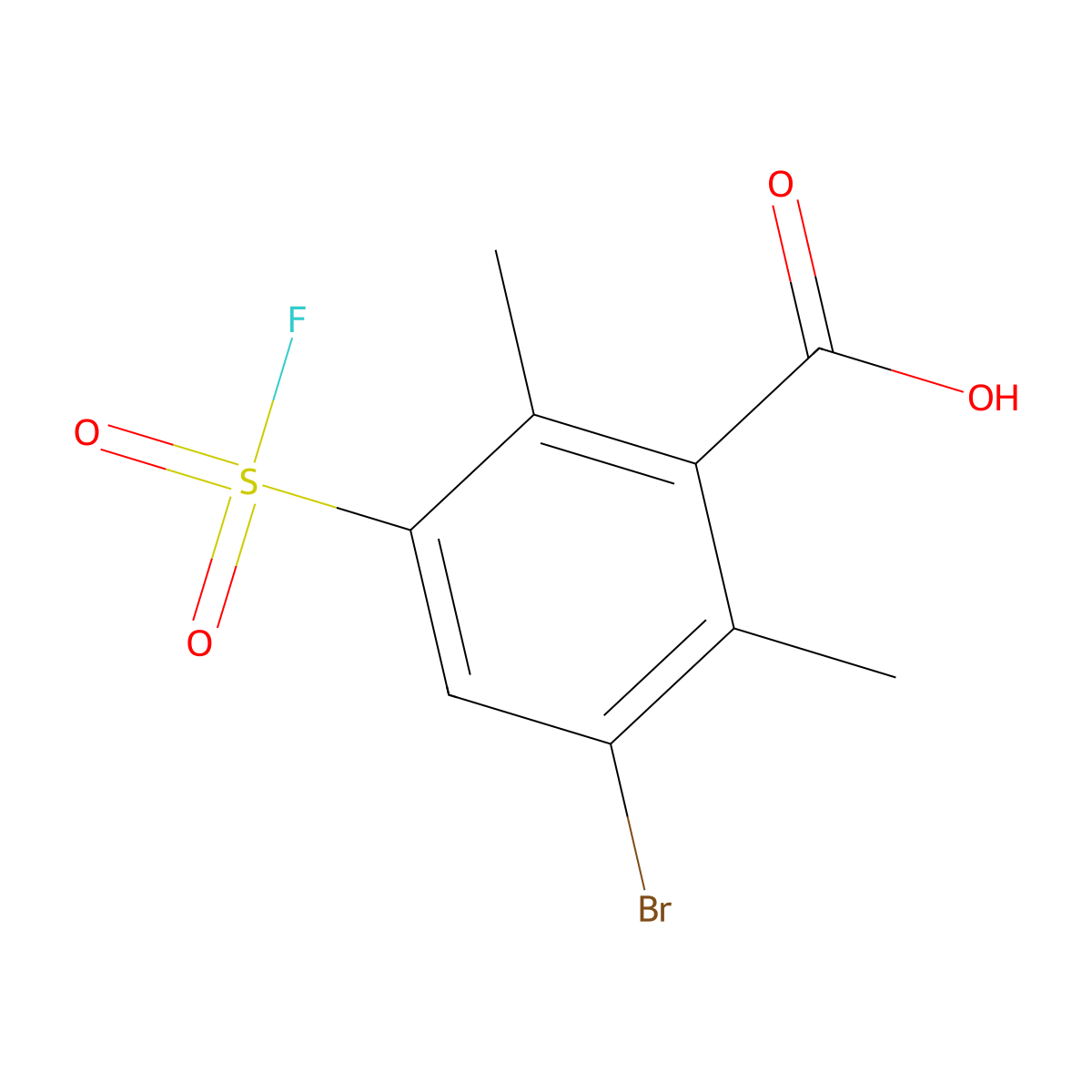 3-Bromo-5-(fluorosulfonyl)-2,6-dimethylbenzoic acid molecular structure, CAS 2137573-94-3