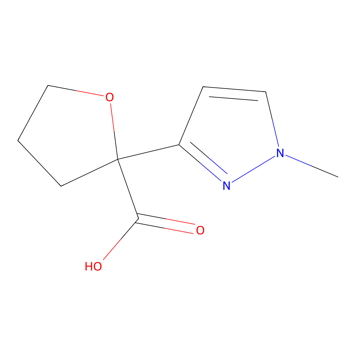 2-(1-methyl-1H-pyrazol-3-yl)oxolane-2-carboxylic acid molecular structure, CAS 2137575-11-0