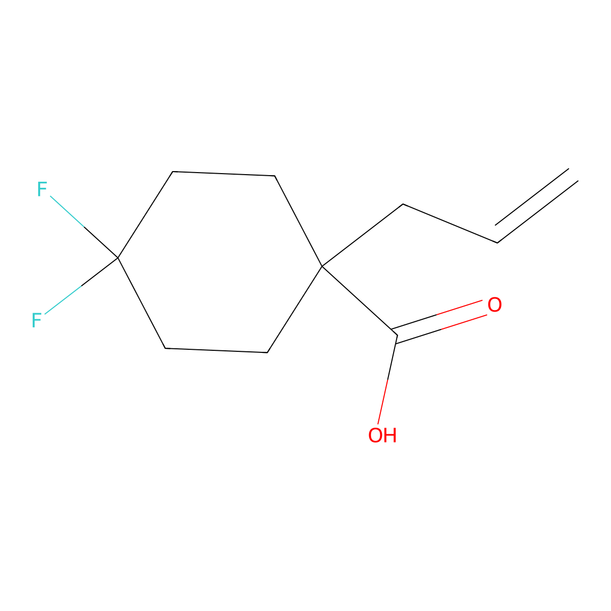 4,4-Difluoro-1-(prop-2-en-1-yl)cyclohexane-1-carboxylic acid molecular structure, CAS 2137576-23-7