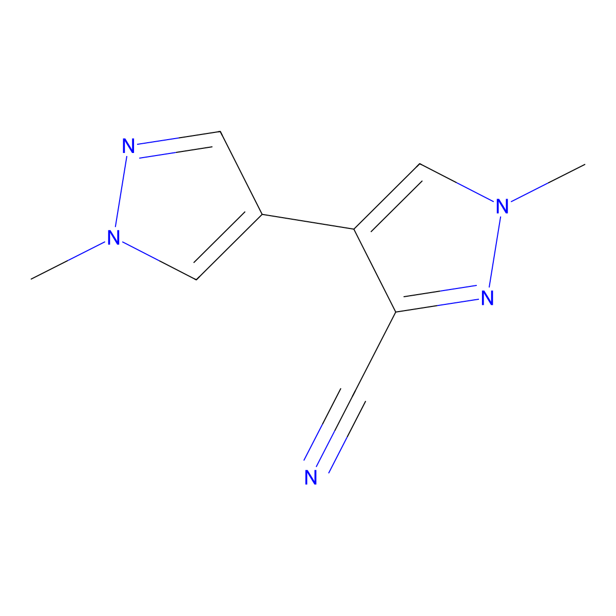 1-methyl-4-(1-methyl-1H-pyrazol-4-yl)-1H-pyrazole-3-carbonitrile molecular structure, CAS 2137577-11-6