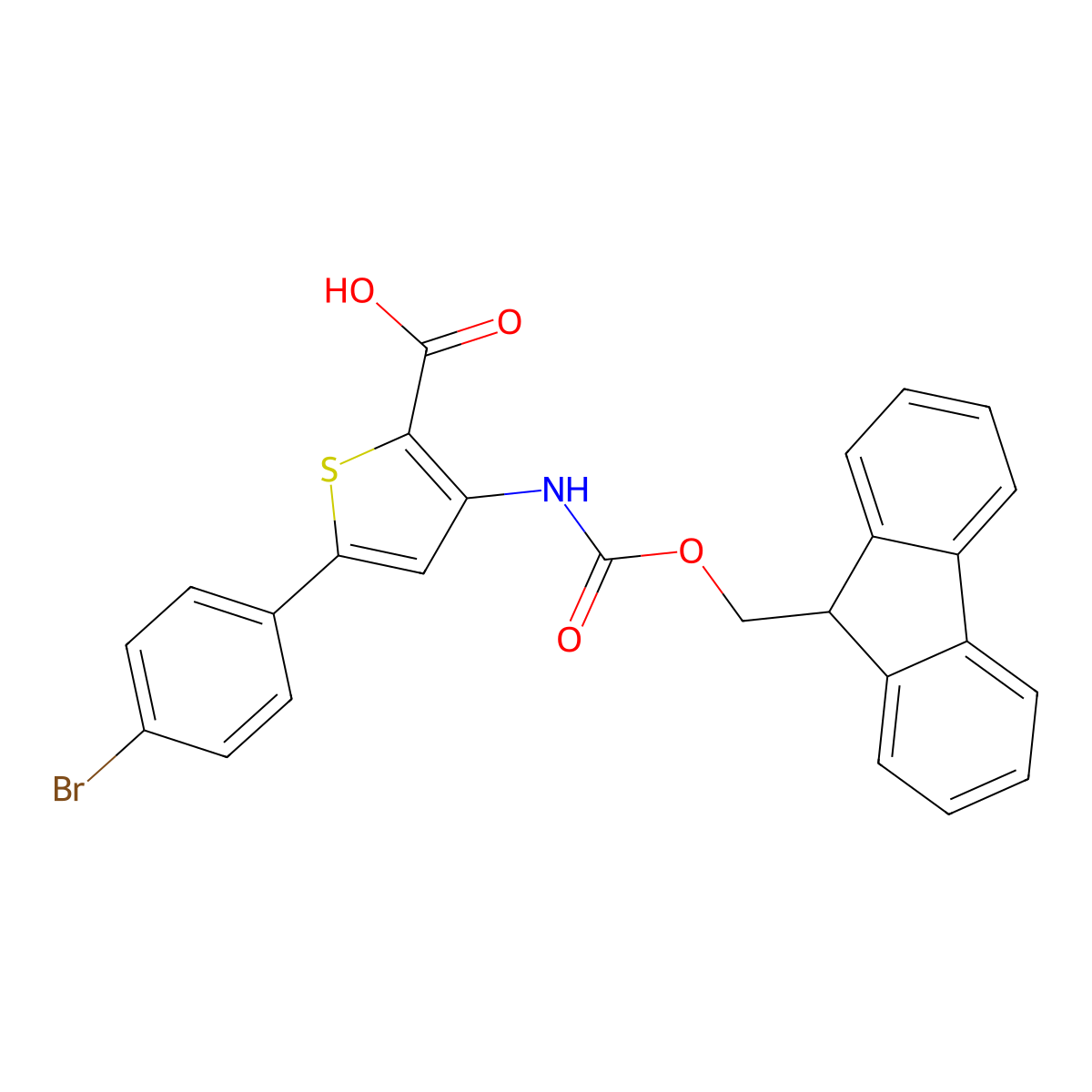 5-(4-bromophenyl)-3-({[(9H-fluoren-9-yl)methoxy]carbonyl}amino)thiophene-2-carboxylic acid molecular structure, CAS 2137577-23-0
