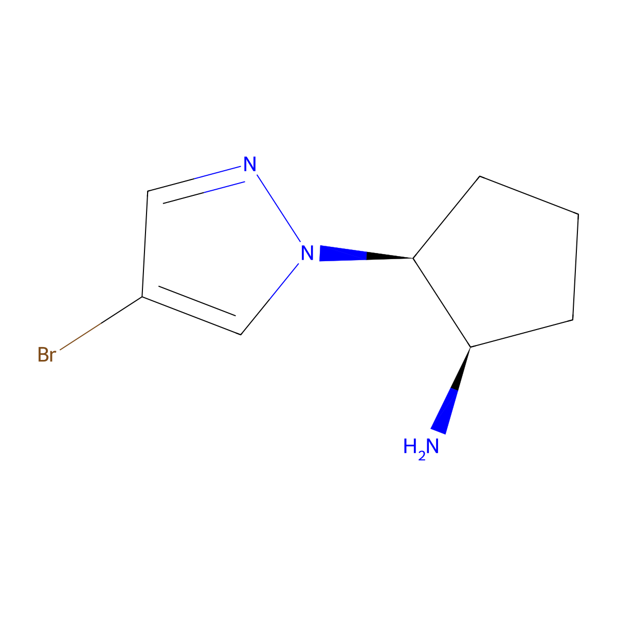 Rel-(1R,2S)-2-(4-bromo-1H-pyrazol-1-yl)cyclopentan-1-amine molecular structure, CAS 2137578-35-7