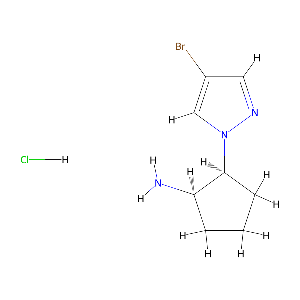 rac-(1R,2S)-2-(4-bromo-1H-pyrazol-1-yl)cyclopentan-1-amine hydrochloride molecular structure, CAS 2137578-36-8