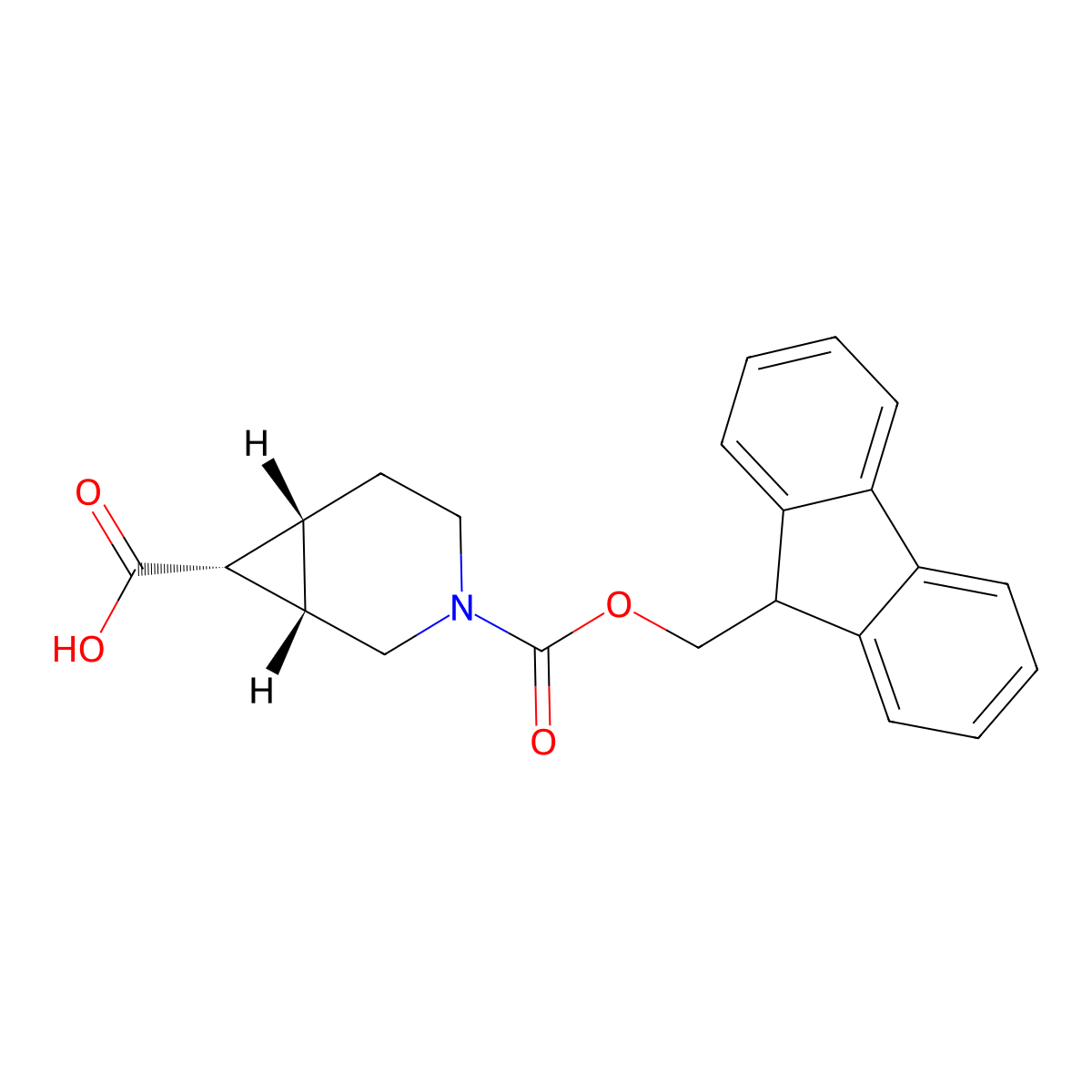 rac-(1R,6S,7S)-3-(((9H-fluoren-9-yl)methoxy)carbonyl)-3-azabicyclo(4.1.0)heptane-7-carboxylic acid molecular structure, CAS 2137578-42-6