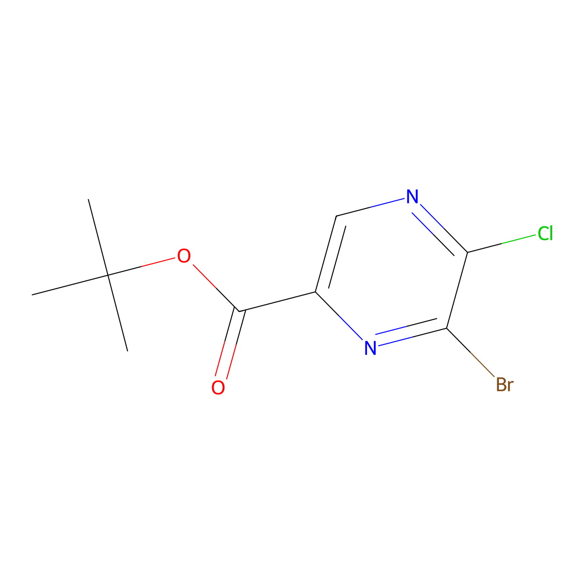 Tert-butyl 6-bromo-5-chloropyrazine-2-carboxylate molecular structure, CAS 2137578-76-6