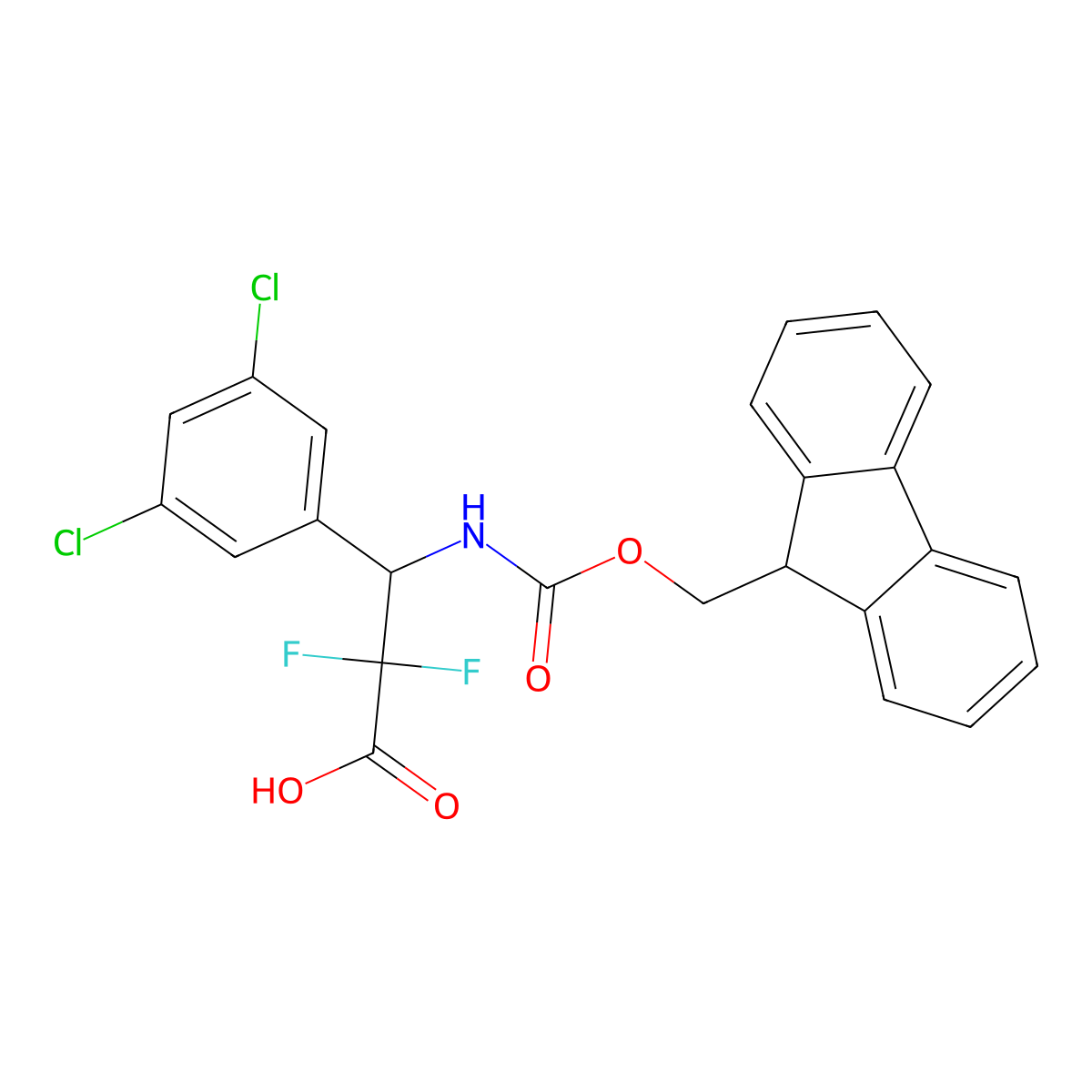 3-(3,5-dichlorophenyl)-3-({[(9H-fluoren-9-yl)methoxy]carbonyl}amino)-2,2-difluoropropanoic acid molecular structure, CAS 2137579-94-1