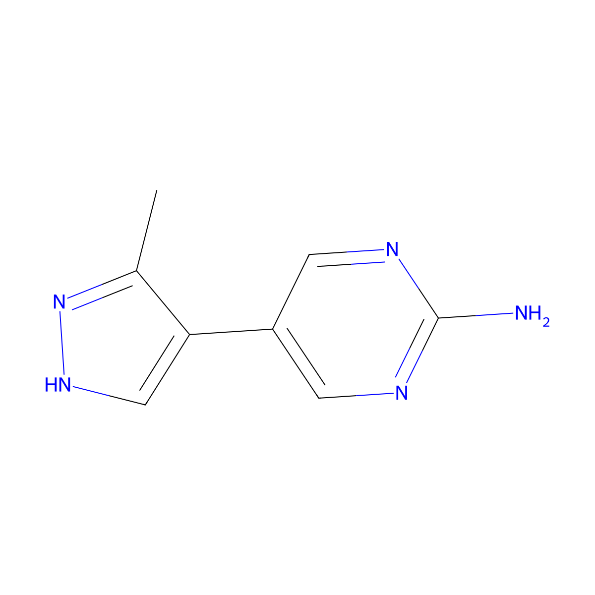 5-(3-methyl-1H-pyrazol-4-yl)pyrimidin-2-amine molecular structure, CAS 2137580-07-3
