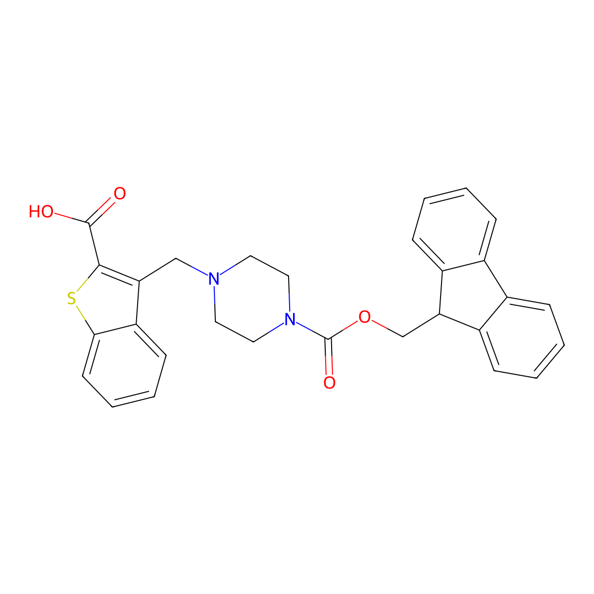 3-[(4-{[(9H-fluoren-9-yl)methoxy]carbonyl}piperazin-1-yl)methyl]-1-benzothiophene-2-carboxylic acid molecular structure, CAS 2137580-12-0