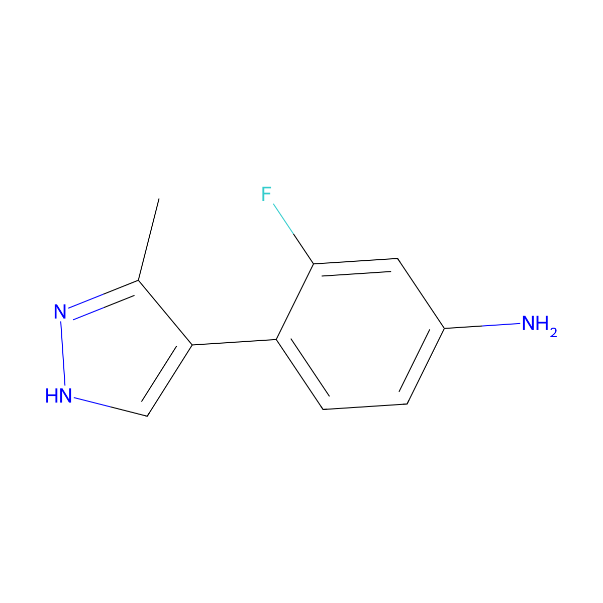 3-fluoro-4-(3-methyl-1H-pyrazol-4-yl)aniline molecular structure, CAS 2137580-20-0