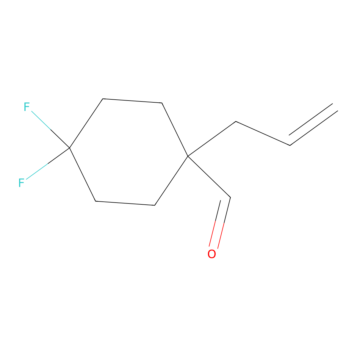 4,4-Difluoro-1-(prop-2-en-1-yl)cyclohexane-1-carbaldehyde molecular structure, CAS 2137580-38-0
