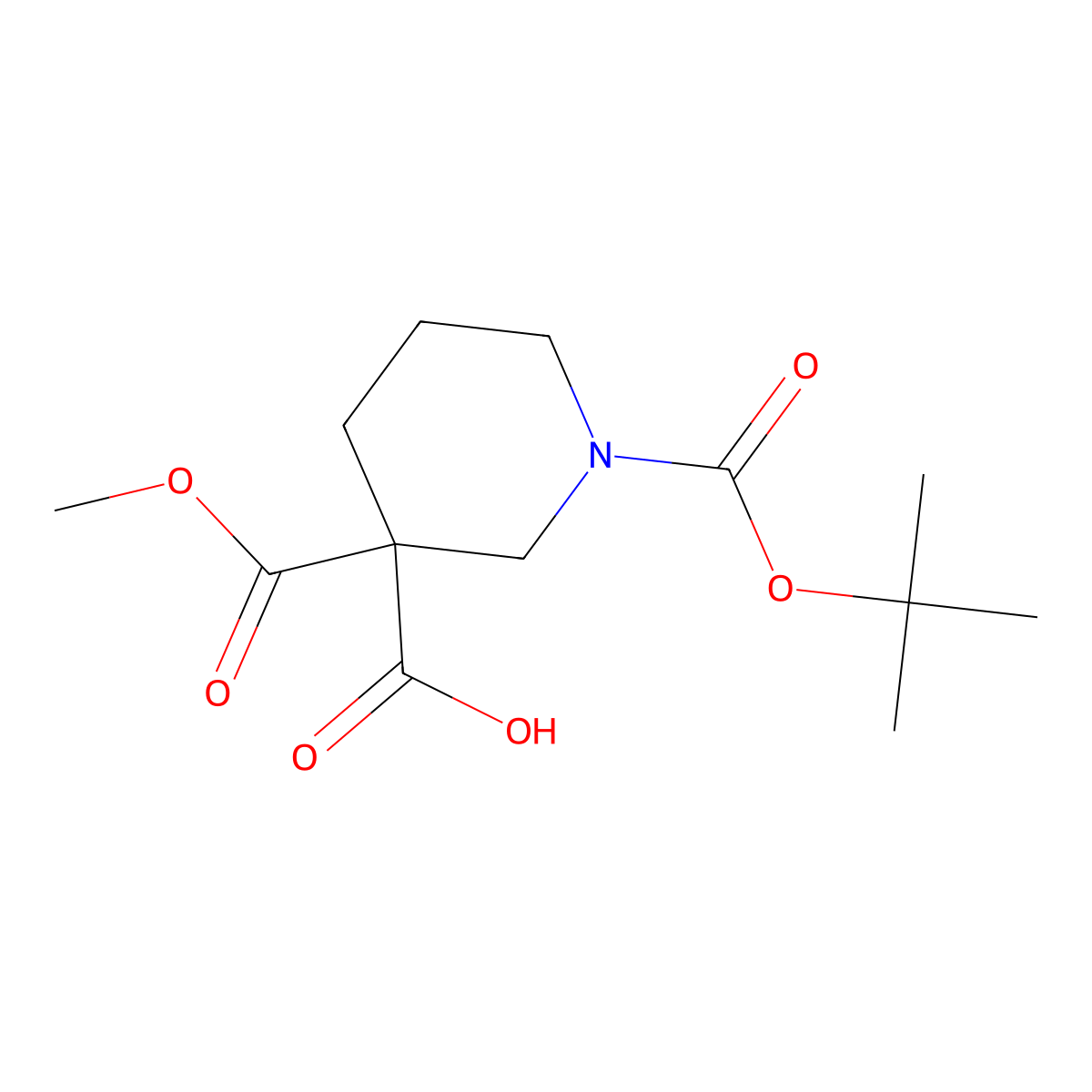 1-[(Tert-butoxy)carbonyl]-3-(methoxycarbonyl)piperidine-3-carboxylic acid molecular structure, CAS 2137580-48-2