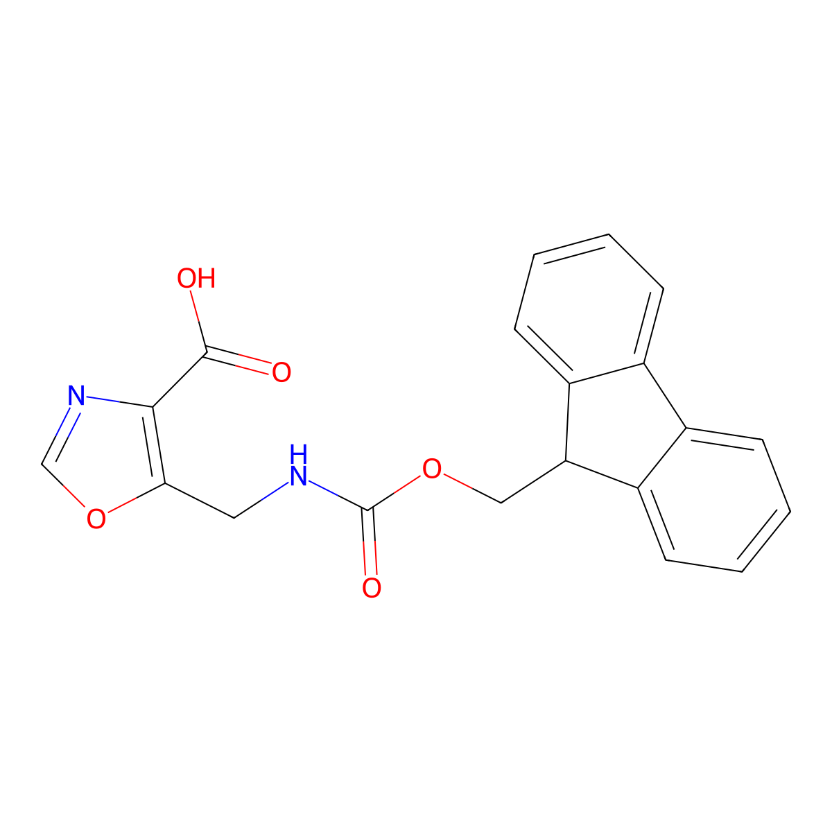 5-(((((9H-fluoren-9-yl)methoxy)carbonyl)amino)methyl)-1,3-oxazole-4-carboxylic acid molecular structure, CAS 2137587-64-3