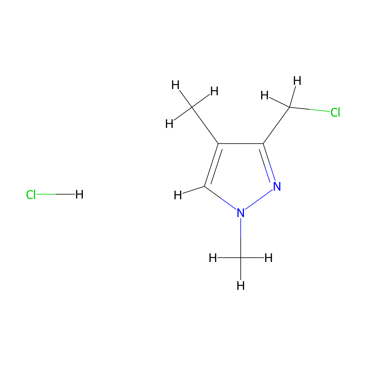 3-(chloromethyl)-1,4-dimethyl-1H-pyrazole hydrochloride molecular structure, CAS 2137587-78-9