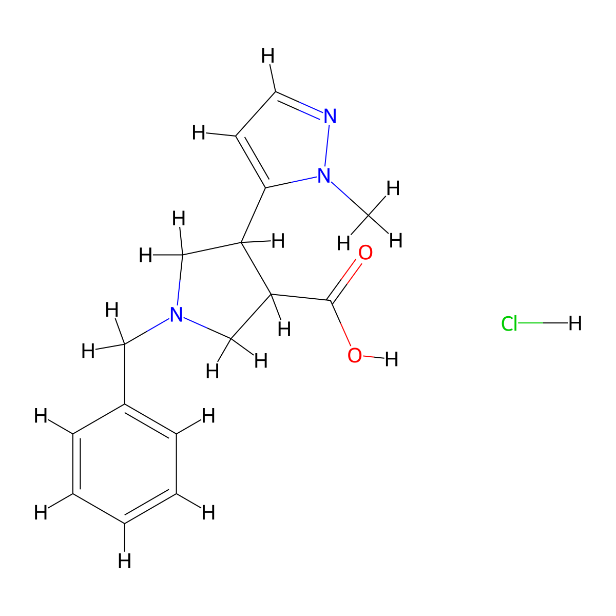 1-benzyl-4-(1-methyl-1H-pyrazol-5-yl)pyrrolidine-3-carboxylic acid hydrochloride molecular structure, CAS 2137589-73-0