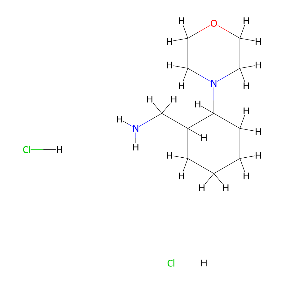 rac-[(1R,2R)-2-(morpholin-4-yl)cyclohexyl]methanamine dihydrochloride, cis molecular structure, CAS 2137589-78-5