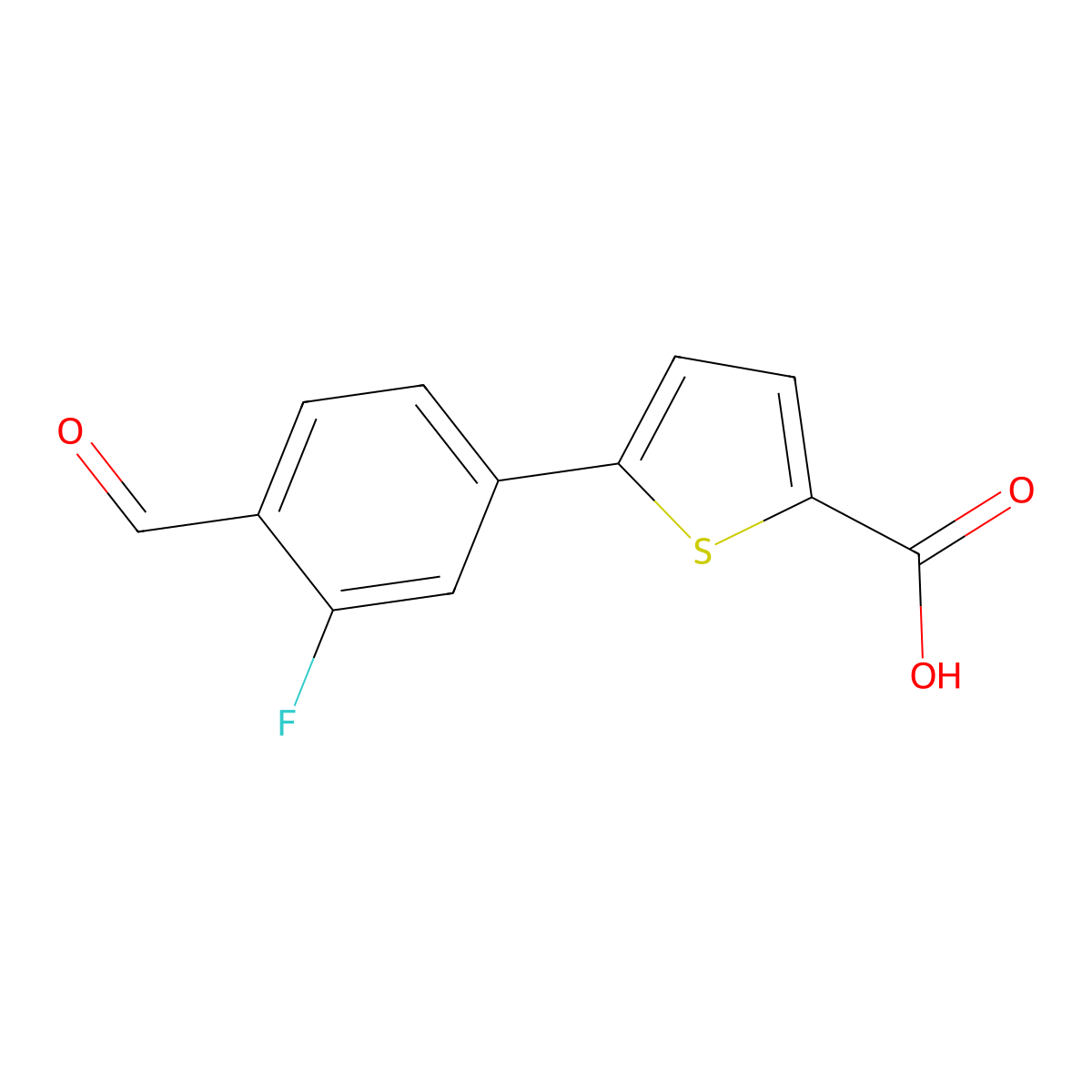 5-(3-Fluoro-4-formylphenyl)thiophene-2-carboxylic acid molecular structure, CAS 2137591-41-2