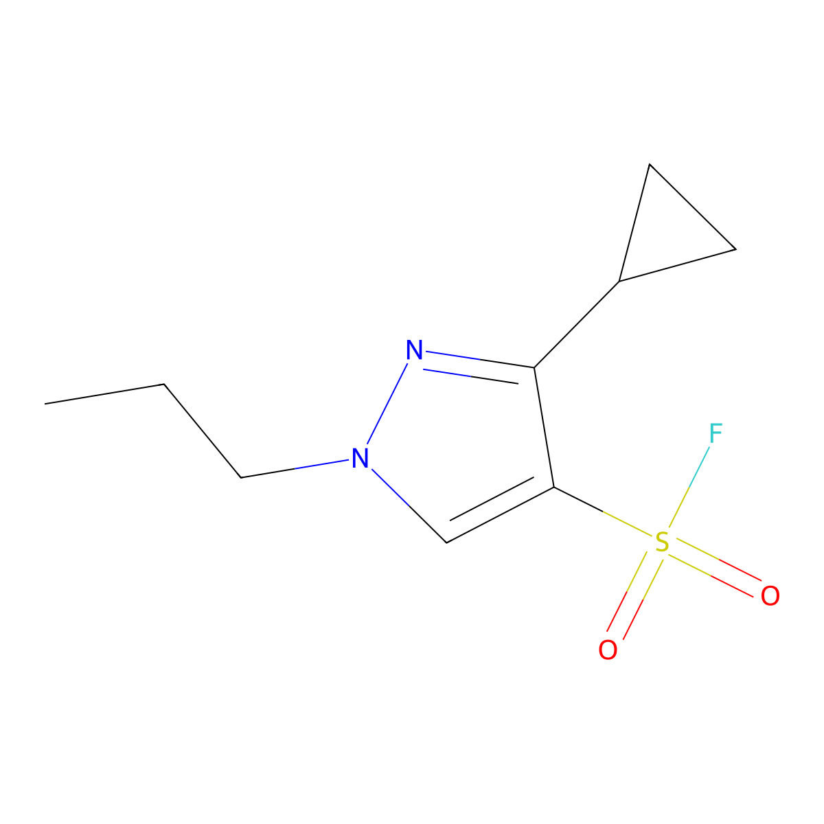 3-cyclopropyl-1-propyl-1H-pyrazole-4-sulfonyl fluoride molecular structure, CAS 2137593-32-7