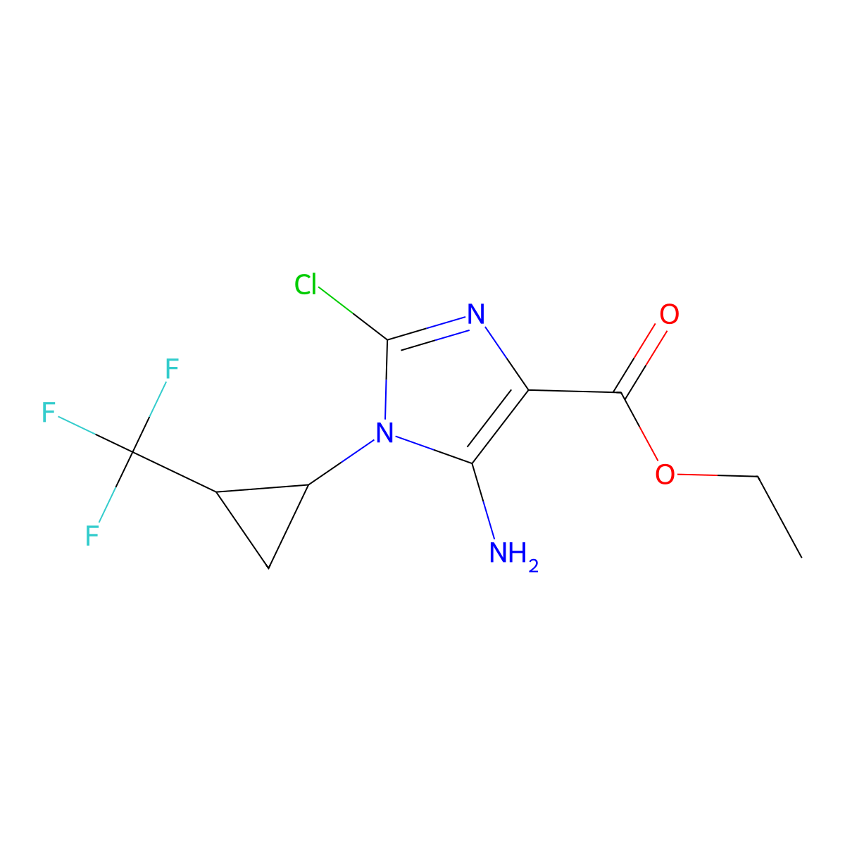 ethyl 5-amino-2-chloro-1-[2-(trifluoromethyl)cyclopropyl]-1H-imidazole-4-carboxylate molecular structure, CAS 2137594-63-7