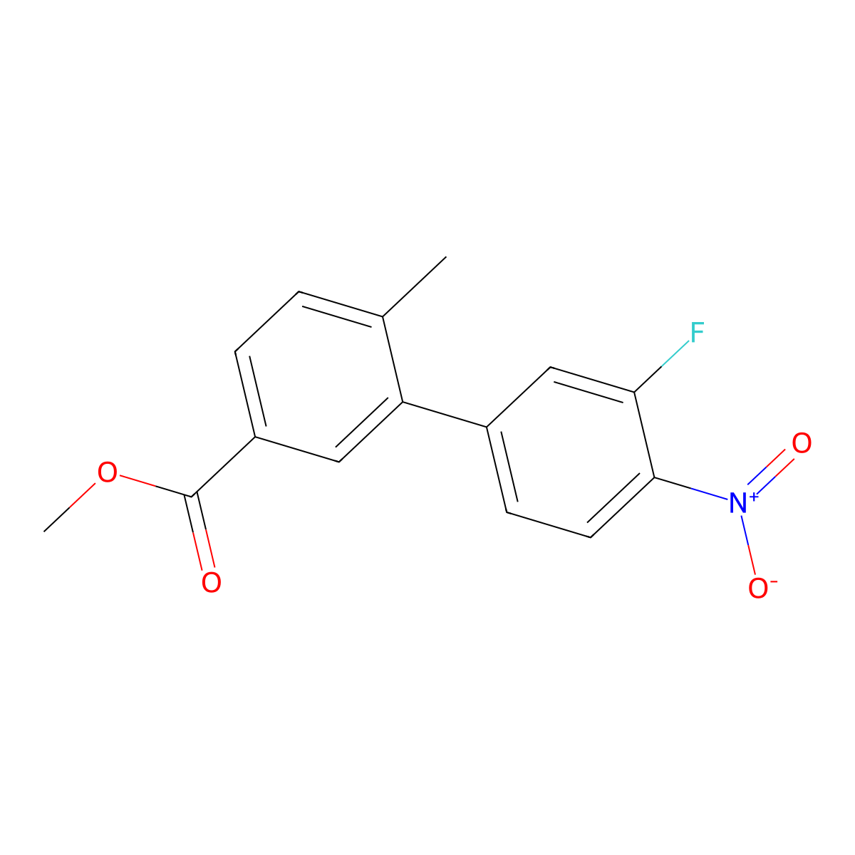 Methyl 3'-fluoro-6-methyl-4'-nitro-[1,1'-biphenyl]-3-carboxylate molecular structure, CAS 2137596-22-4