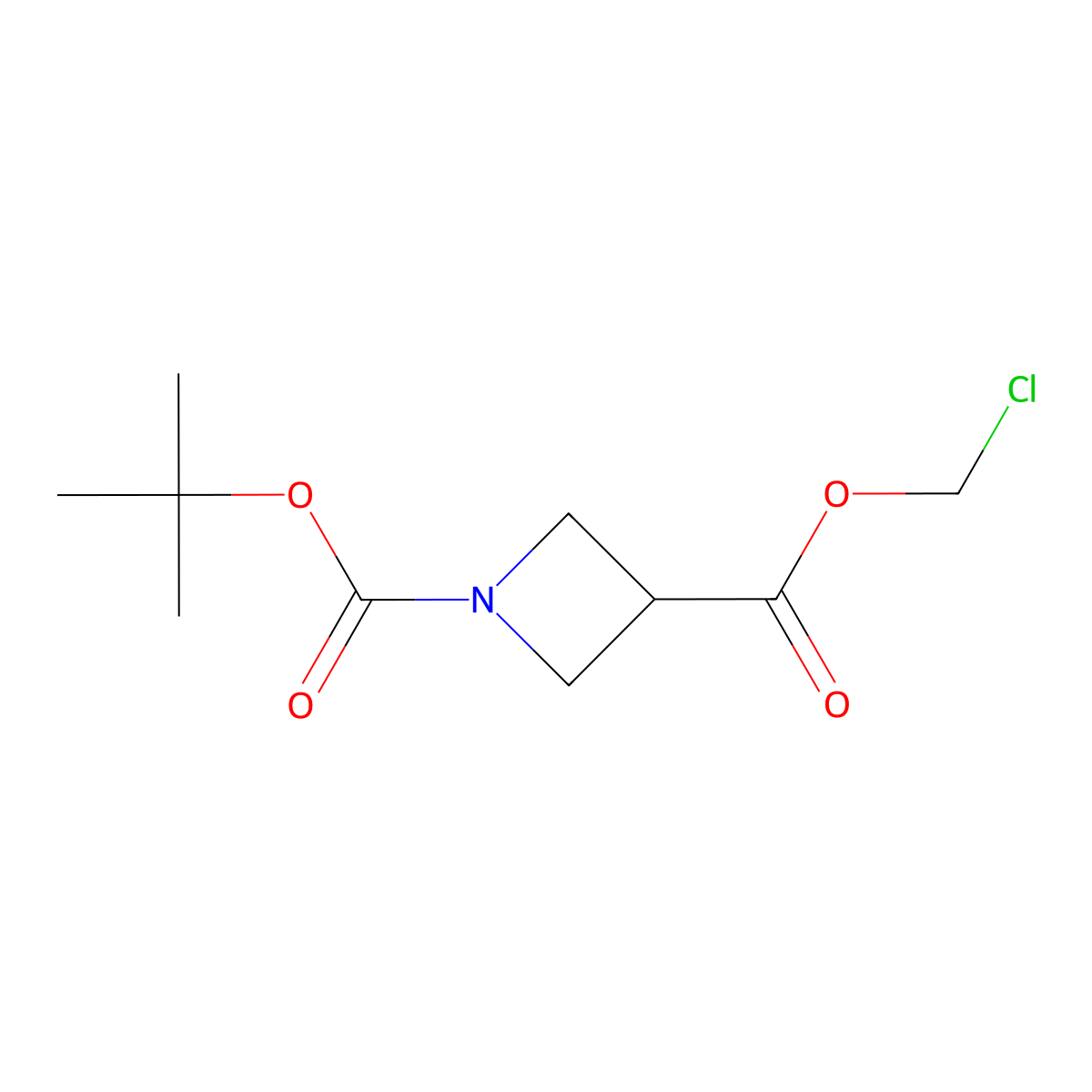 1-Tert-butyl 3-chloromethyl azetidine-1,3-dicarboxylate molecular structure, CAS 2137597-32-9