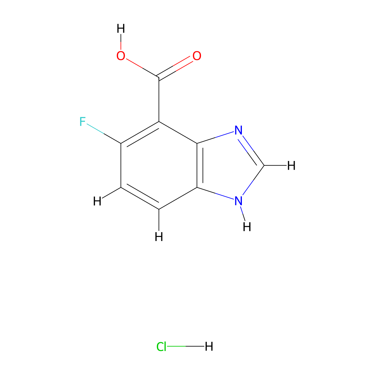 5-fluoro-1H-1,3-benzodiazole-4-carboxylic acid hydrochloride molecular structure, CAS 2137598-21-9