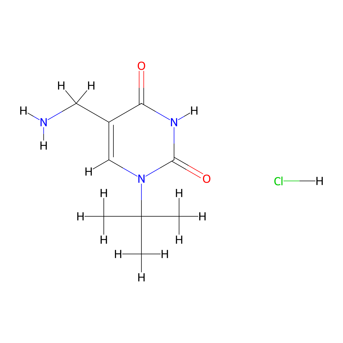 5-(Aminomethyl)-1-tert-butyl-1,2,3,4-tetrahydropyrimidine-2,4-dione hydrochloride molecular structure, CAS 2137599-70-1