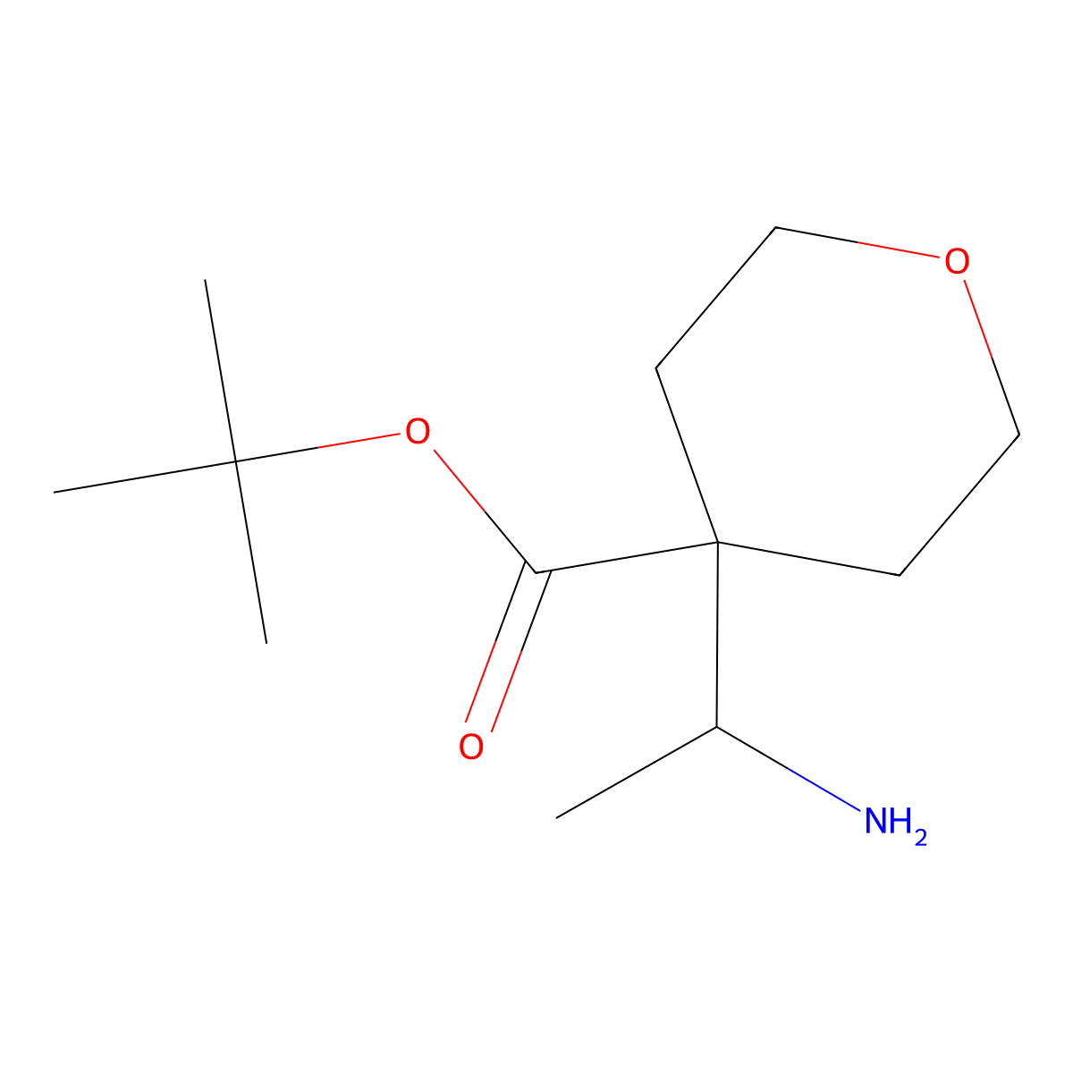 Tert-butyl 4-(1-aminoethyl)oxane-4-carboxylate molecular structure, CAS 2137600-27-0