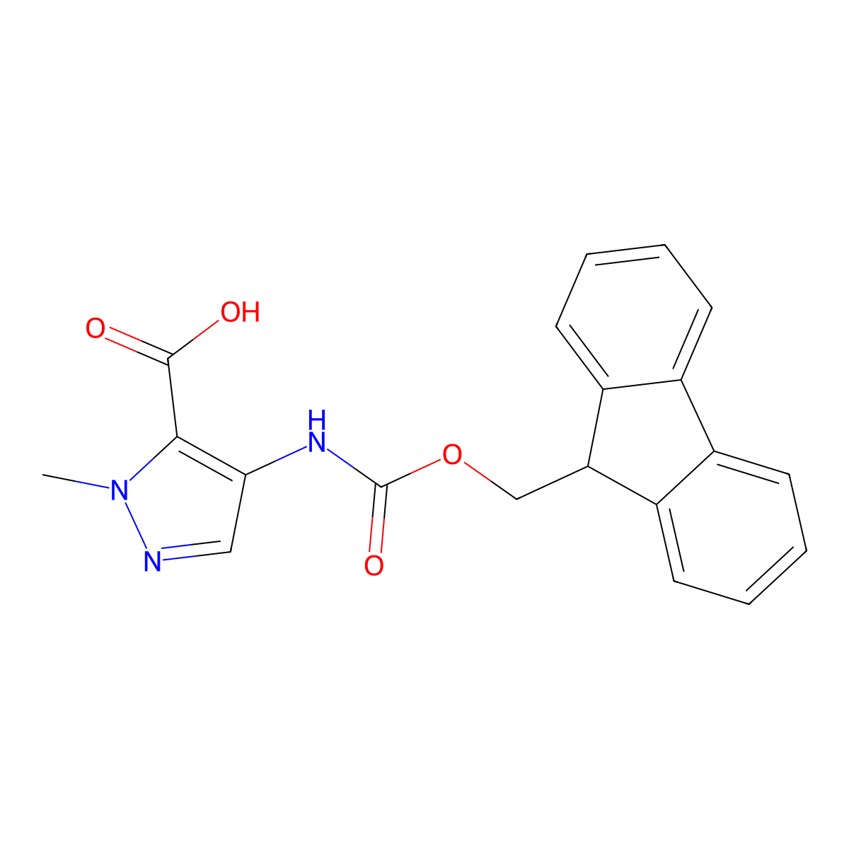 4-({[(9H-fluoren-9-yl)methoxy]carbonyl}amino)-1-methyl-1H-pyrazole-5-carboxylic acid molecular structure, CAS 2137601-67-1