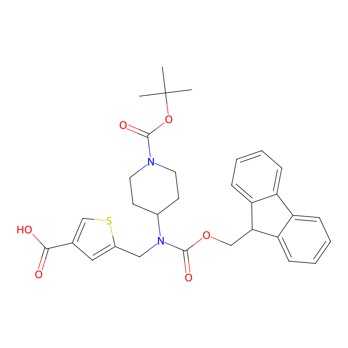 5-[({1-[(tert-butoxy)carbonyl]piperidin-4-yl}({[(9H-fluoren-9-yl)methoxy]carbonyl})amino)methyl]thiophene-3-carboxylic acid molecular structure, CAS 2137601-91-1