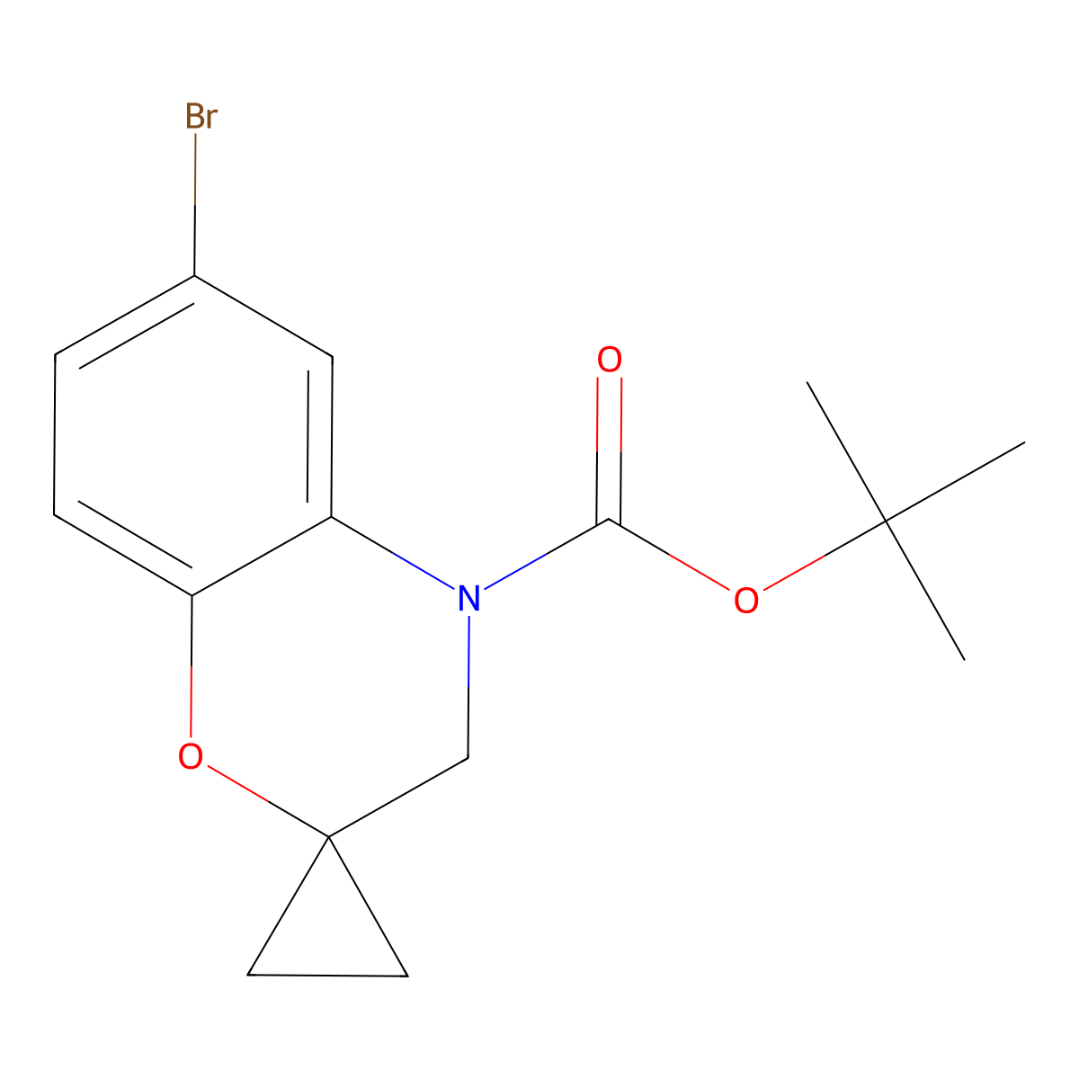 Tert-butyl 6-bromo-3,4-dihydrospiro[1,4-benzoxazine-2,1'-cyclopropane]-4-carboxylate molecular structure, CAS 2137602-84-5