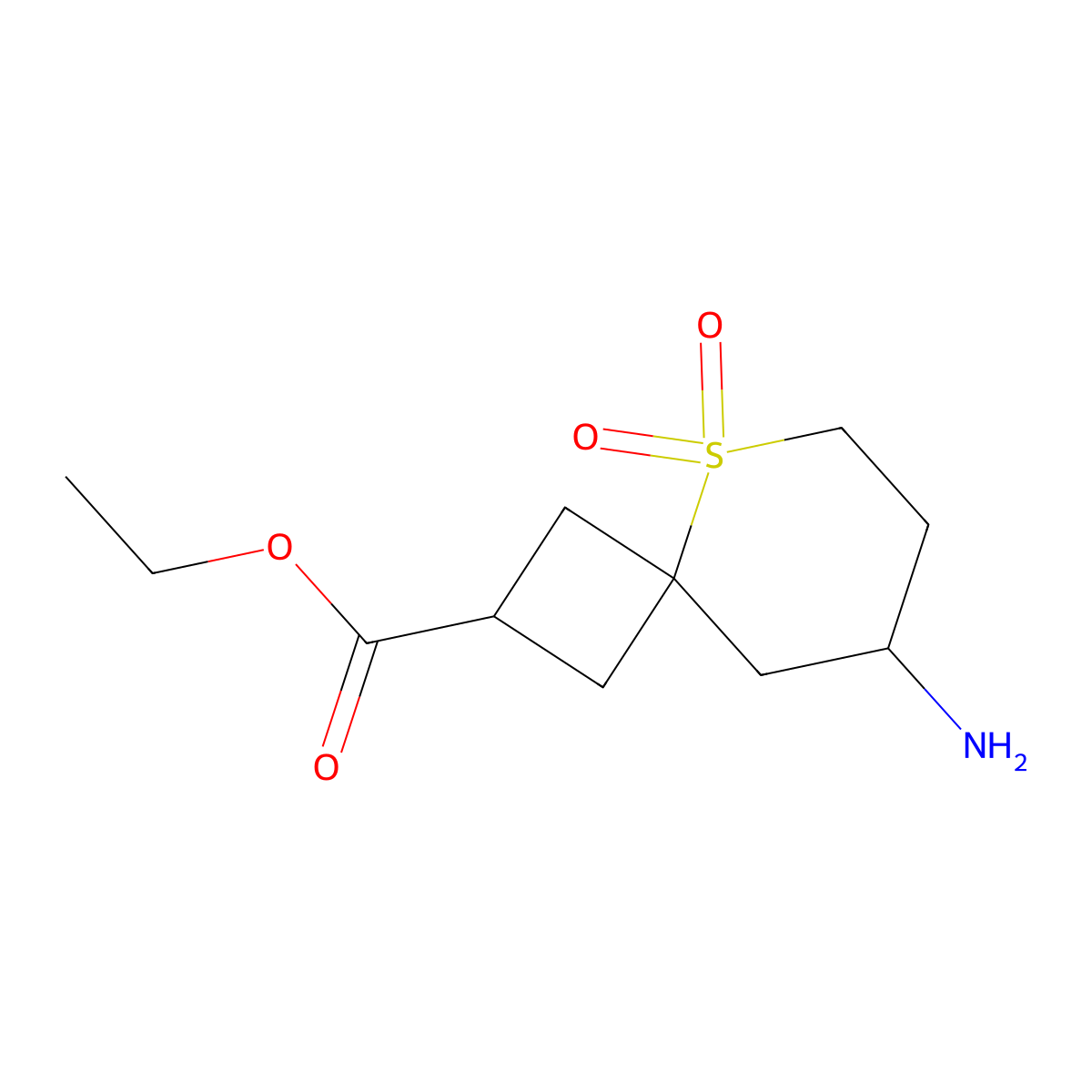 Ethyl 8-amino-5,5-dioxo-5lambda6-thiaspiro[3.5]nonane-2-carboxylate molecular structure, CAS 2137603-95-1