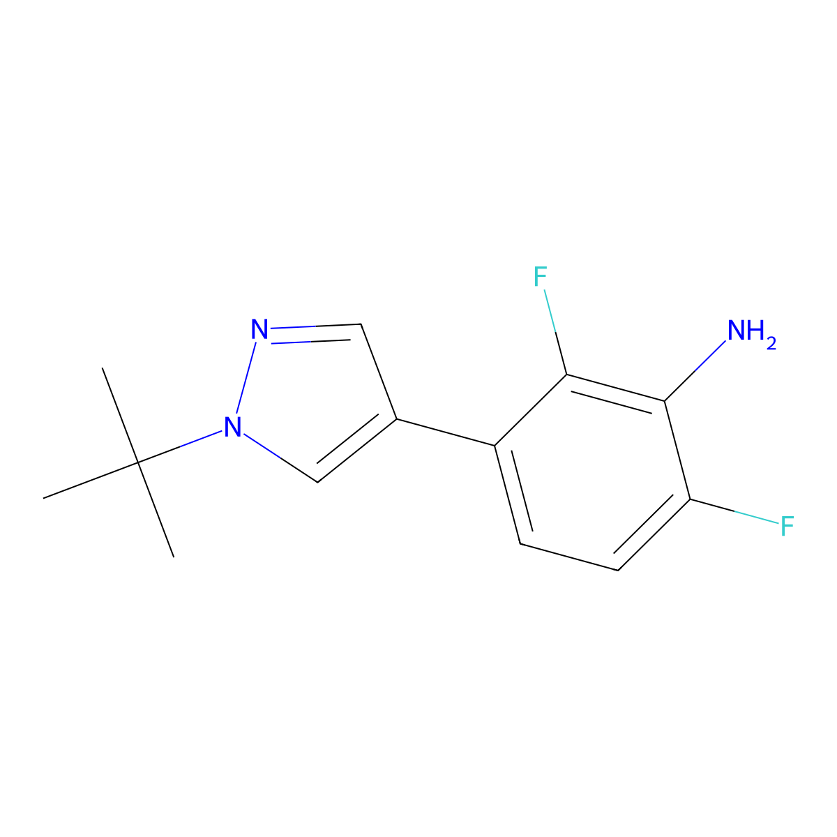 3-(1-tert-butyl-1H-pyrazol-4-yl)-2,6-difluoroaniline molecular structure, CAS 2137604-14-7