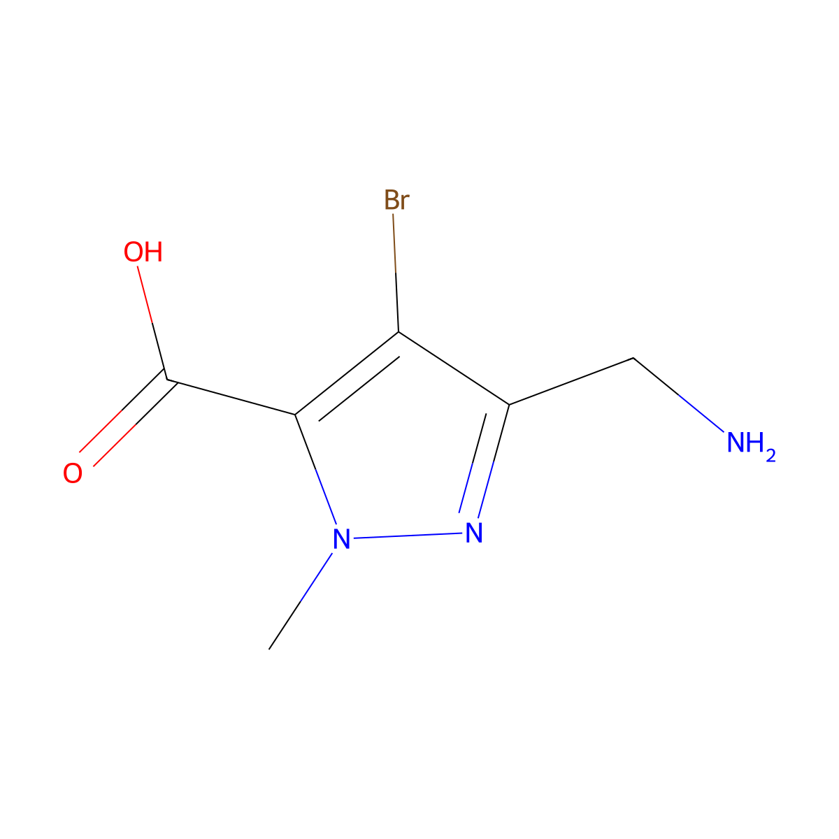 3-(aminomethyl)-4-bromo-1-methyl-1H-pyrazole-5-carboxylic acid molecular structure, CAS 2137604-65-8