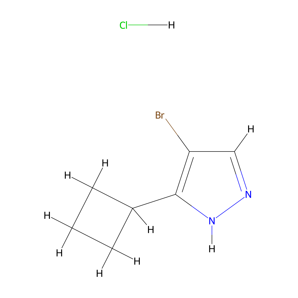 4-bromo-3-cyclobutyl-1H-pyrazole hydrochloride molecular structure, CAS 2137604-71-6