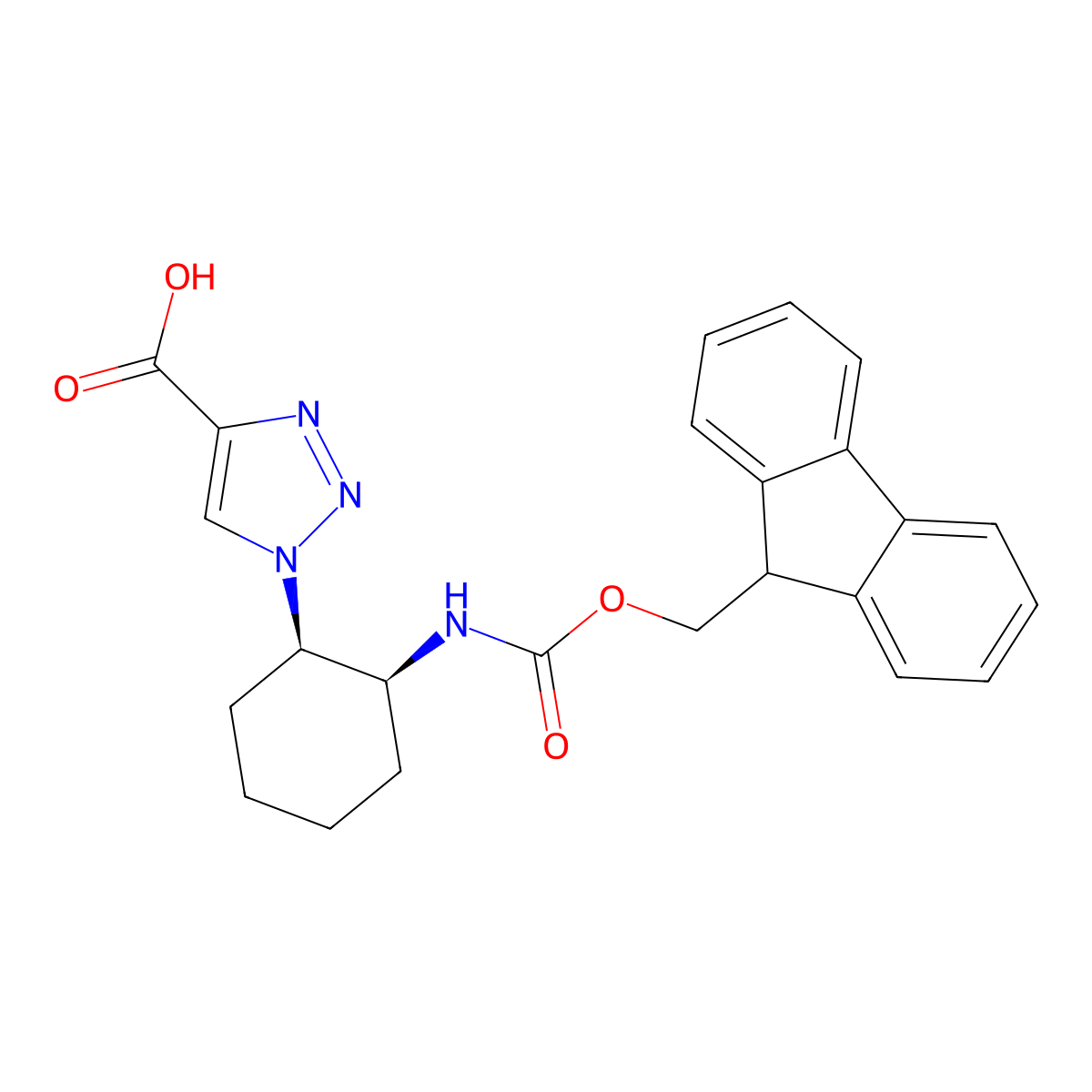 rac-1-[(1R,2S)-2-({[(9H-fluoren-9-yl)methoxy]carbonyl}amino)cyclohexyl]-1H-1,2,3-triazole-4-carboxylic acid, cis molecular structure, CAS 2137604-81-8