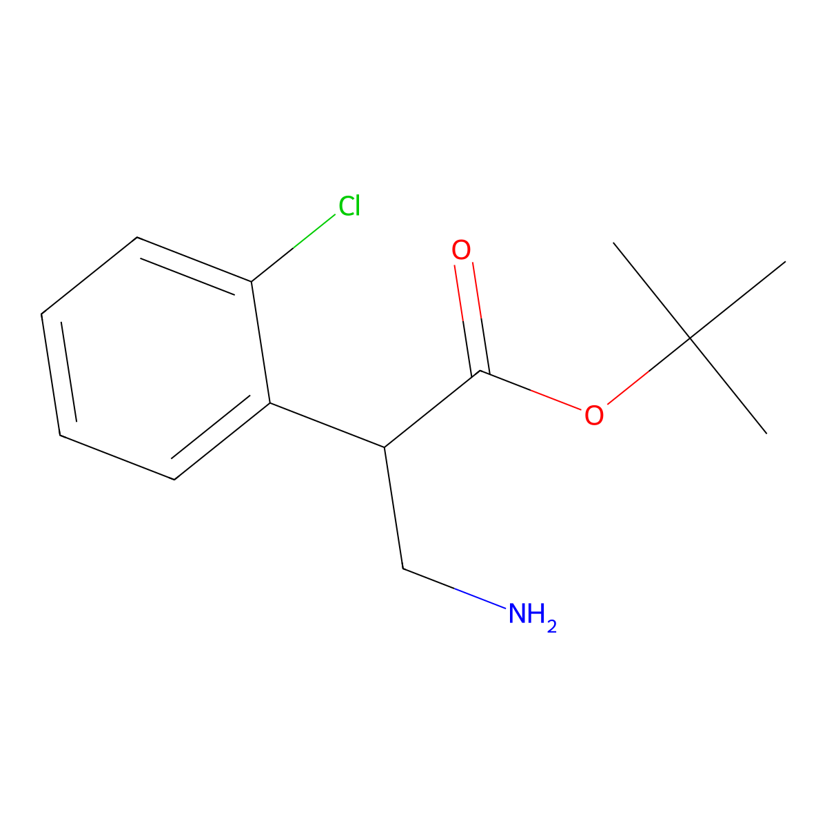 Tert-butyl 3-amino-2-(2-chlorophenyl)propanoate molecular structure, CAS 2137604-90-9