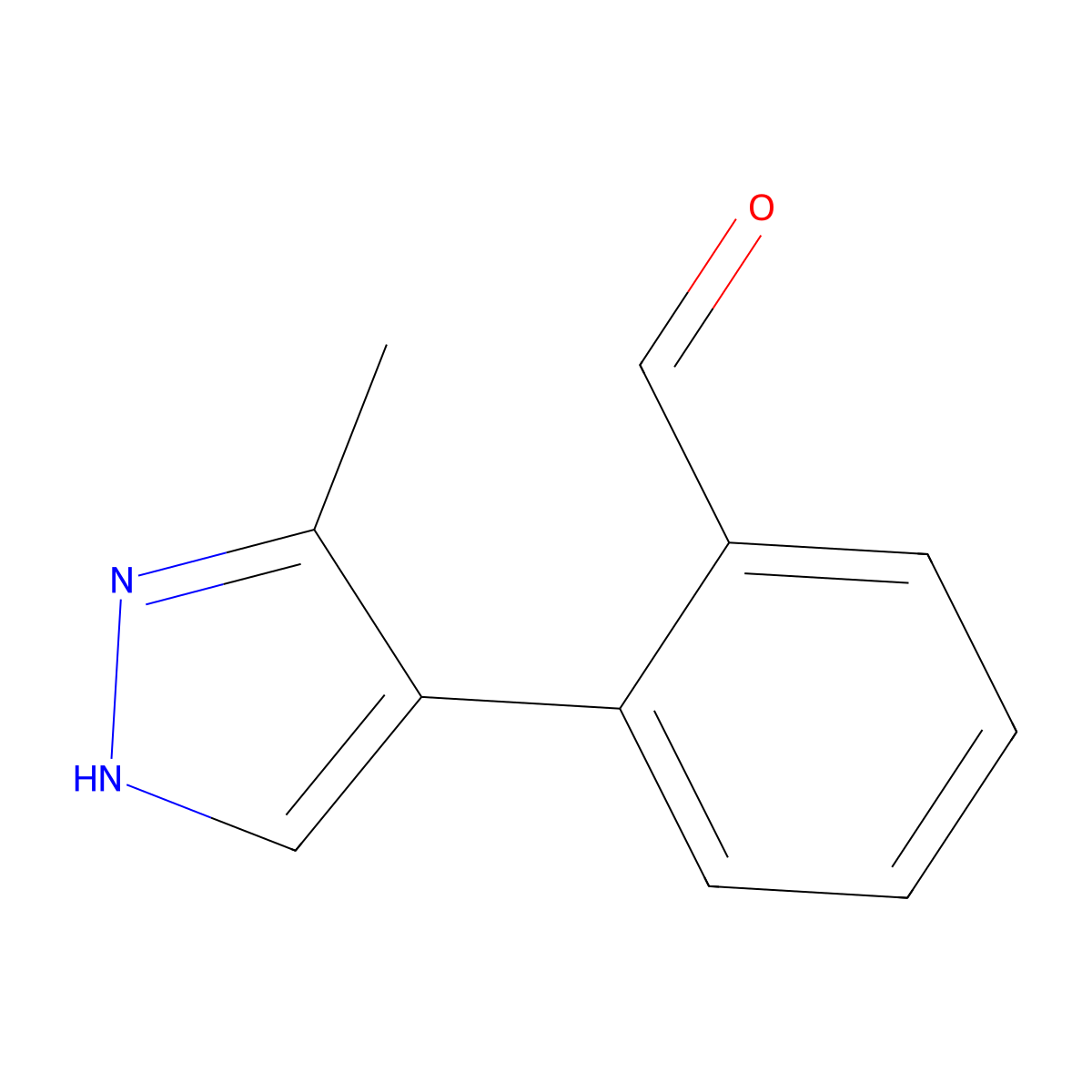 2-(3-methyl-1H-pyrazol-4-yl)benzaldehyde molecular structure, CAS 2137606-31-4