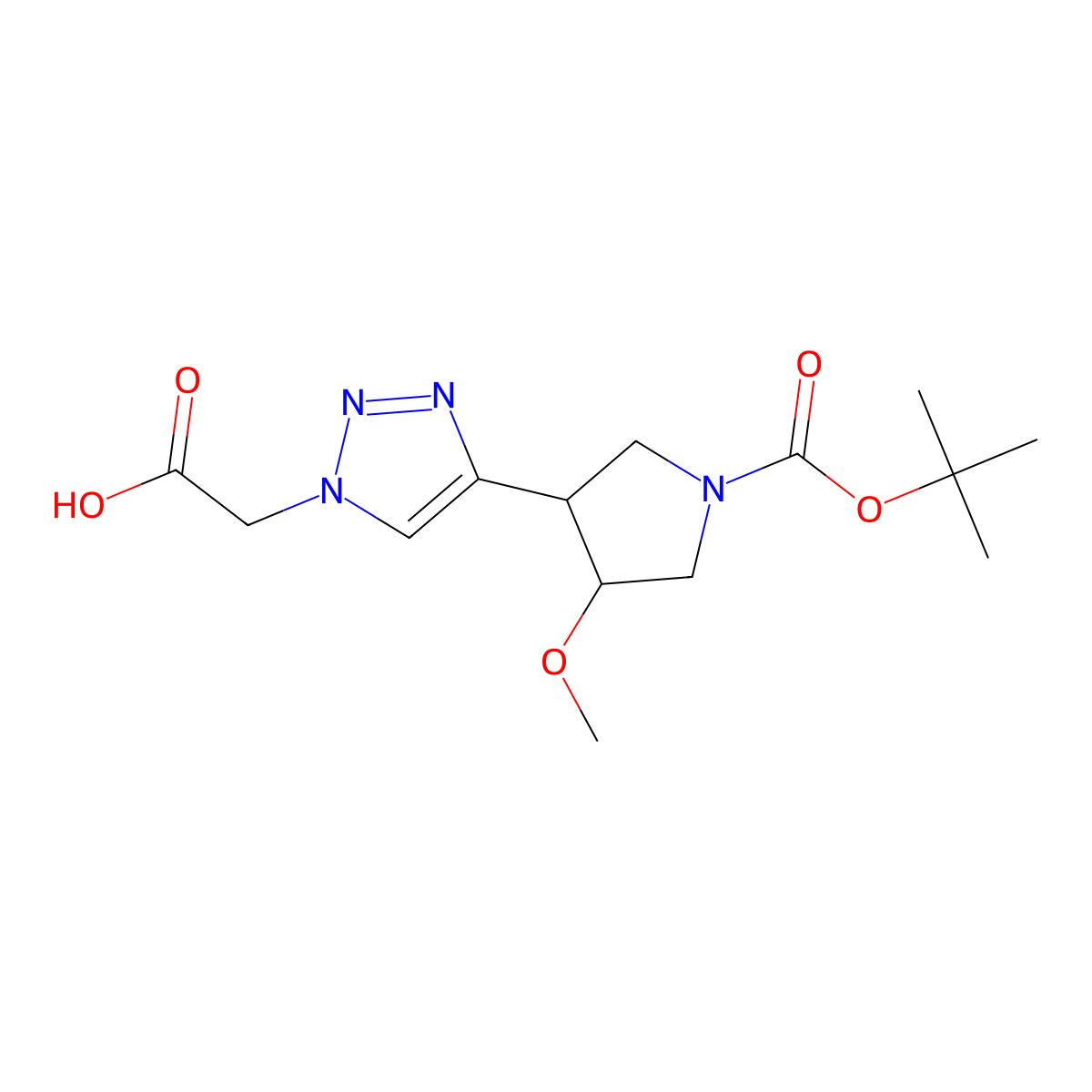 2-(4-{1-[(tert-butoxy)carbonyl]-4-methoxypyrrolidin-3-yl}-1H-1,2,3-triazol-1-yl)acetic acid molecular structure, CAS 2137610-58-1