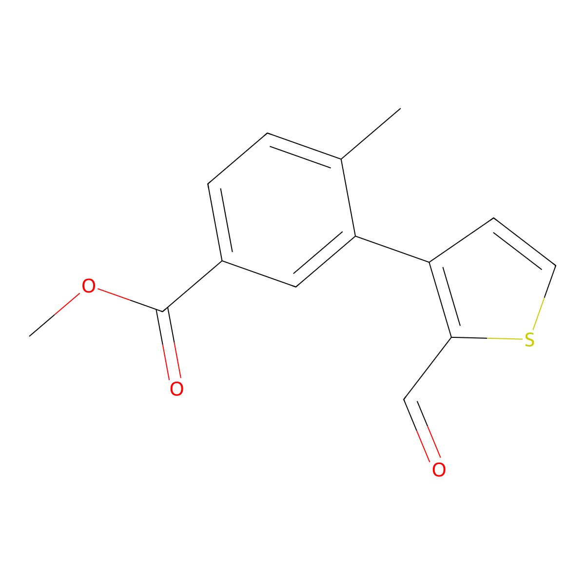 Methyl 3-(2-formylthiophen-3-yl)-4-methylbenzoate molecular structure, CAS 2137610-68-3