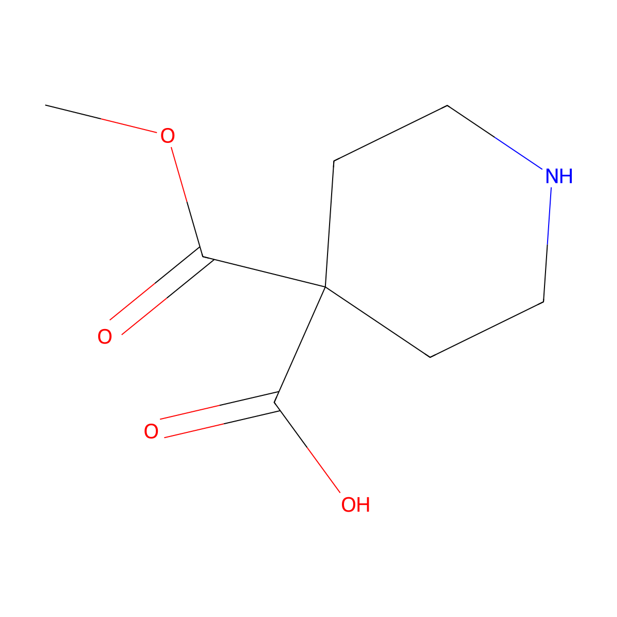 4-(Methoxycarbonyl)piperidine-4-carboxylic acid molecular structure, CAS 2137612-16-7