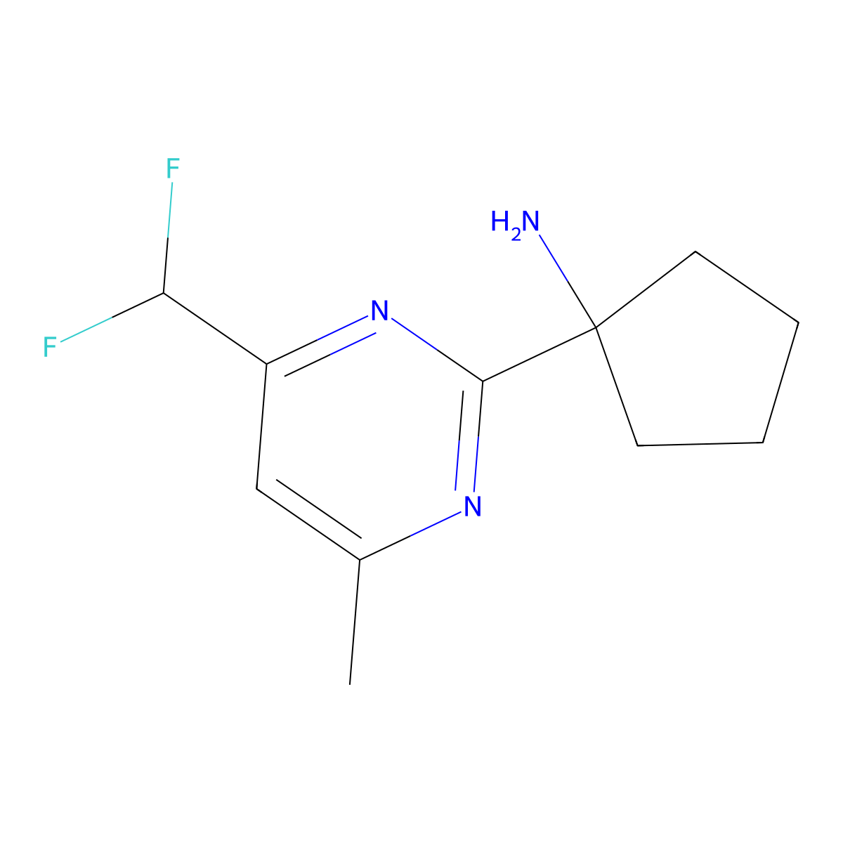 1-[4-(Difluoromethyl)-6-methylpyrimidin-2-yl]cyclopentan-1-amine molecular structure, CAS 2137614-66-3